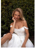 Square Neck Beaded Ivory Lace Satin Royal Wedding Dress